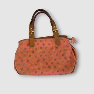 Y2k Vintage Dooney & Bourke Pink Monogram Rainbow Logo Leather Trim Satchel
